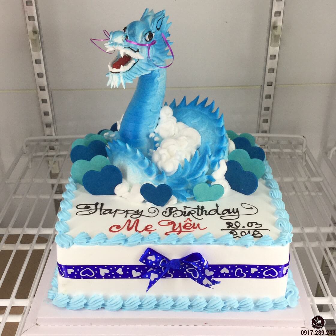 Bánh kem hình con rồng màu xanh mừng sinh nhật mẹ yêu | Bánh kem ...