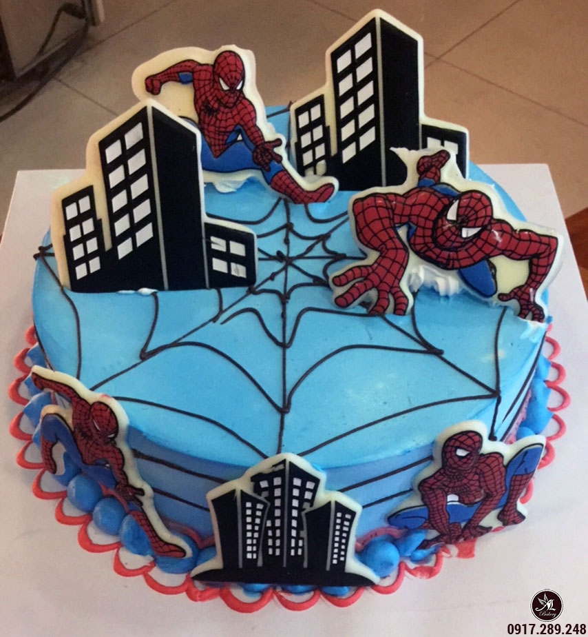 Bánh kem màu xanh hình siêu nhân nhện anh hùng | Bánh kem cao cấp