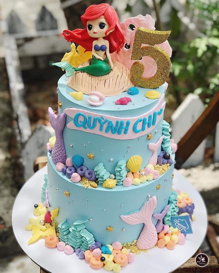 Bánh gato sinh nhật Nàng Tiên Cá tặng bé gái  Little Mermaid birthday cake  5477  Bánh sinh nhật kỷ niệm