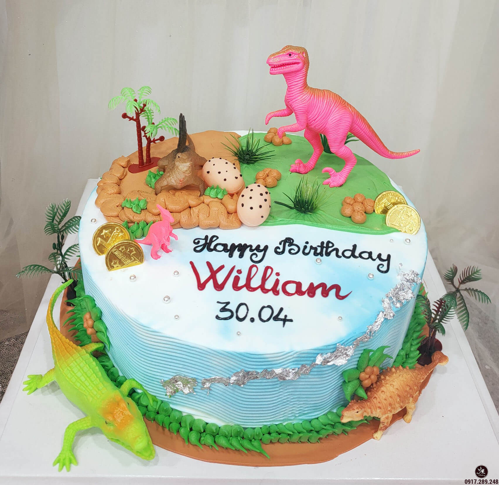 Bánh kem sinh nhật blue color hình 2 con cái khủng long thời tiền sử đang được sướng đùa  Bánh Thiên  Thần  Chuyên nhận bịa bánh sinh nhật bám theo mẫu
